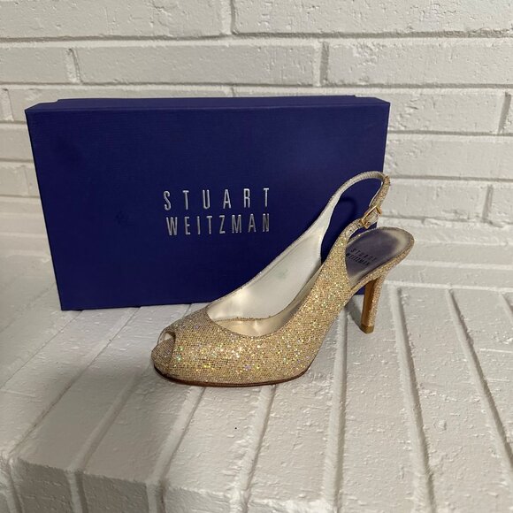 Stuart Weitzman Litely Aurora Glitter Gold Pump - Picture 6 of 16